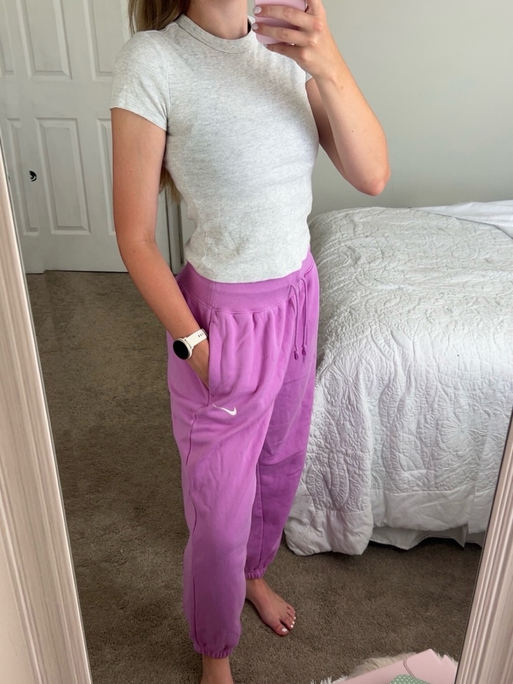 Pink/Purplish Nike Sweat Pants High rise/cuffed